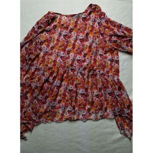 Floral Chiffon Tunic Top Long Sleeve VNeck Romantic Boho Pink Pattern 26/28